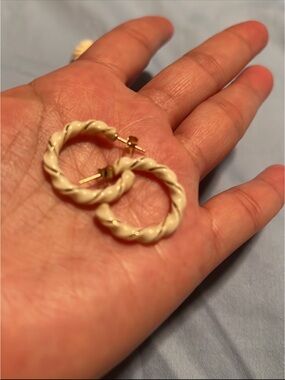 14k real gold Cream Twisted Hoop Earrings - Classic Women Jewelry